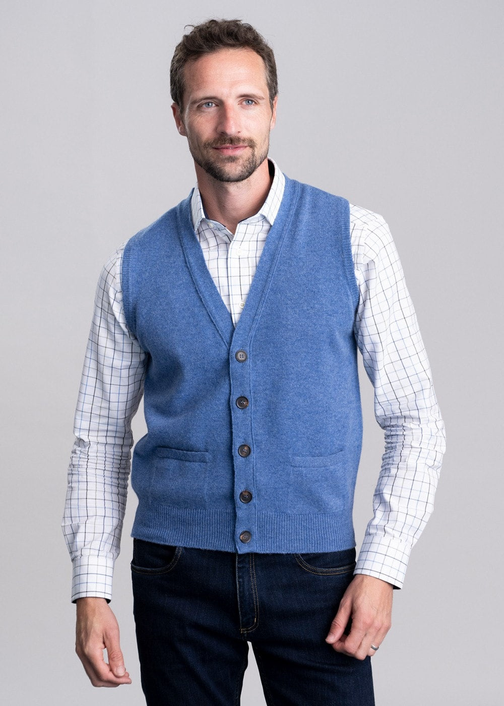 Lambswool 2 Ply Waistcoat - Jeans - 1