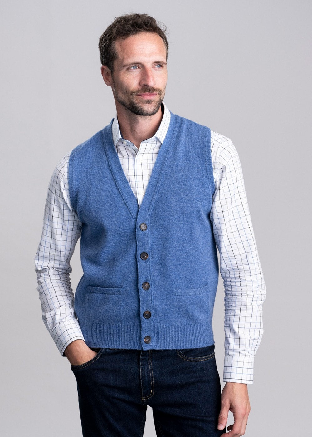 Lambswool 2 Ply Waistcoat - Jeans - 4