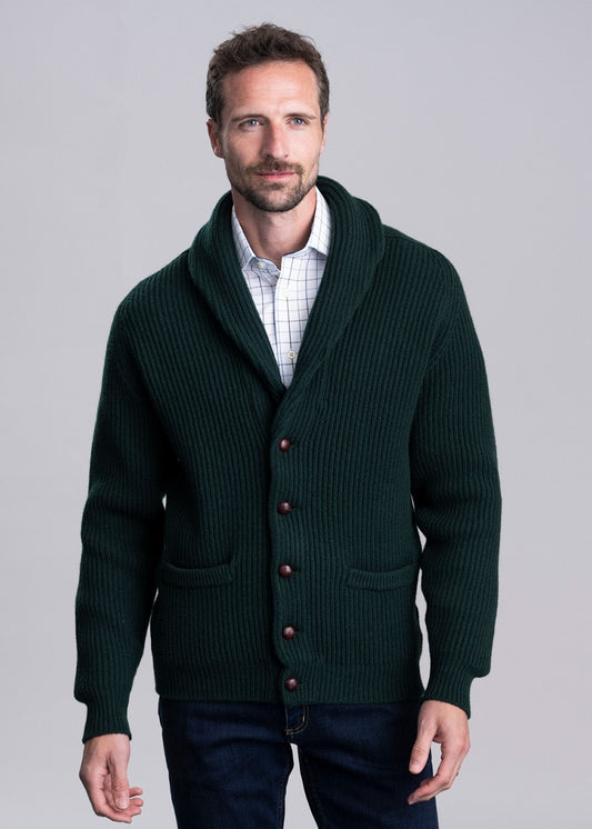 Lambswool Windsor Shawl Jacket - Bottle Green - 1