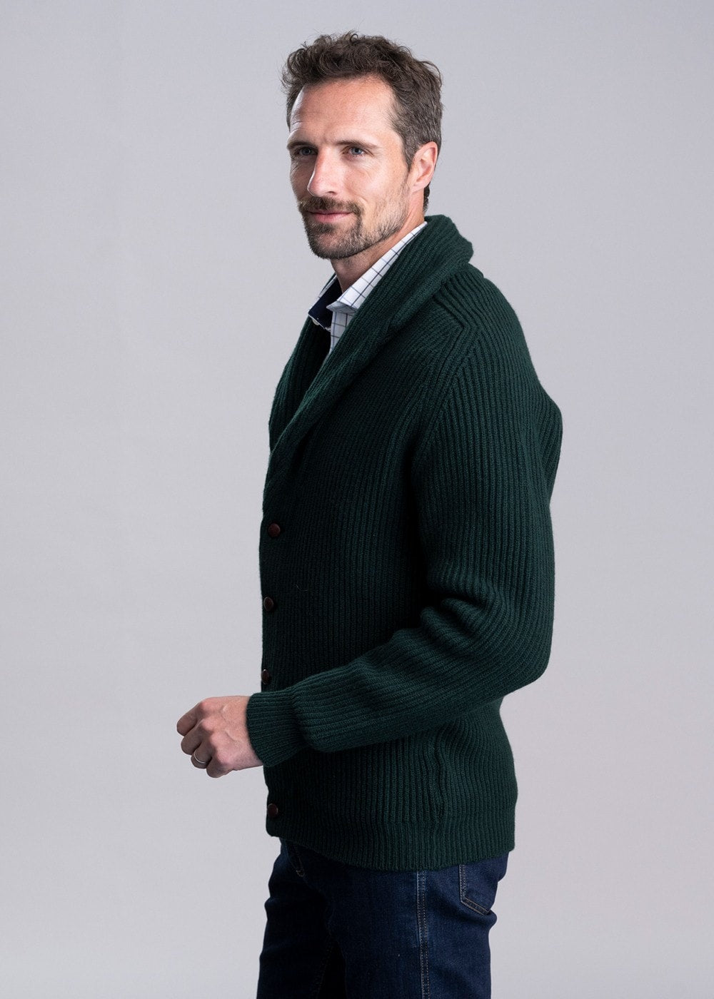 Lambswool Windsor Shawl Jacket - Bottle Green - 2