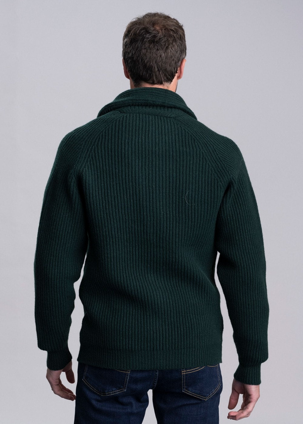 Lambswool Windsor Shawl Jacket - Bottle Green - 3