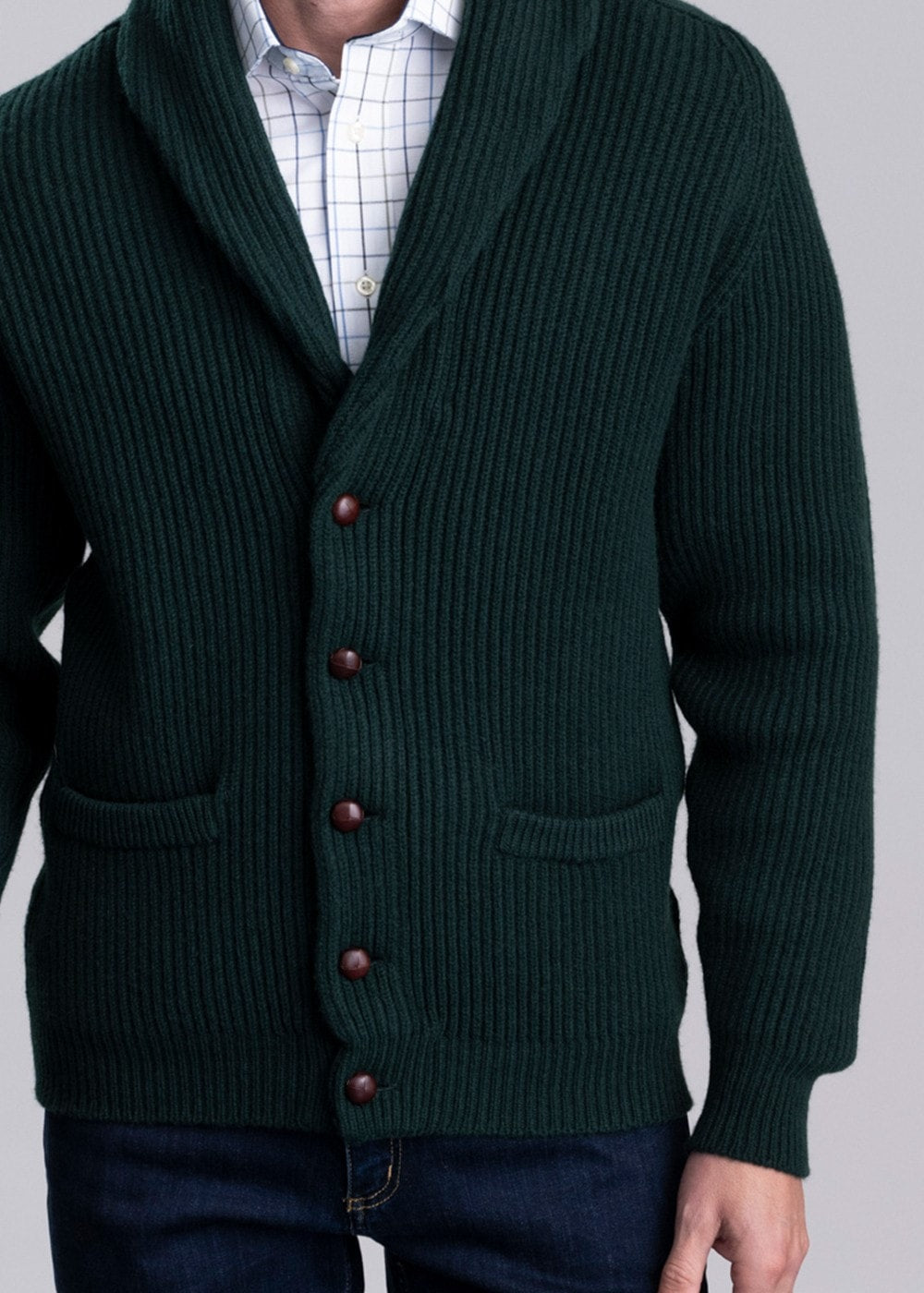 Lambswool Windsor Shawl Jacket - Bottle Green - 4