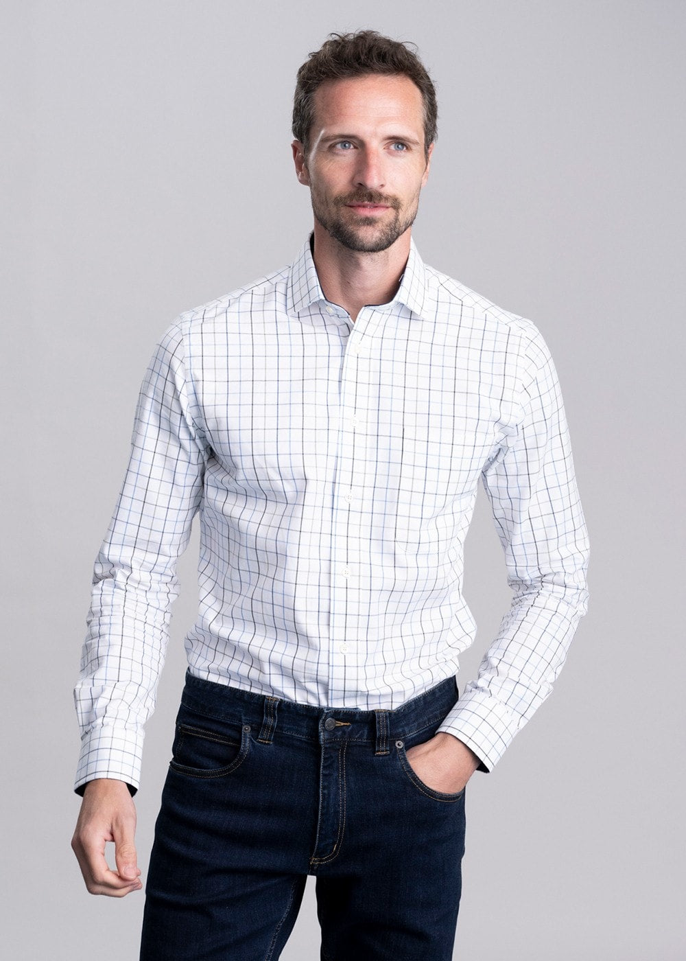 Wells Tailored Shirt - Woodland and Vintage Navy Check - 4