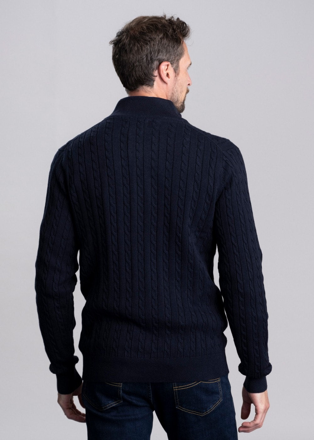 Calton Cotton Cashmere Cable 1/4 Zip Jumper - Navy - 3