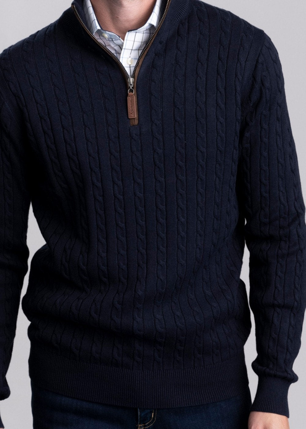 Calton Cotton Cashmere Cable 1/4 Zip Jumper - Navy - 4