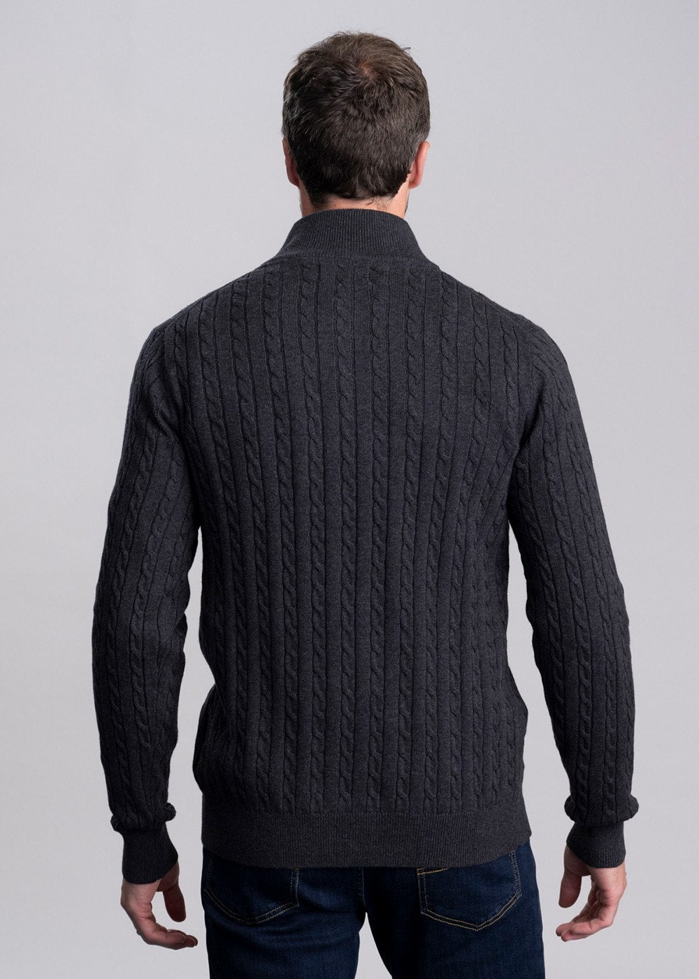 Calton Cotton Cashmere Cable 1/4 Zip Jumper - Charcoal - 3