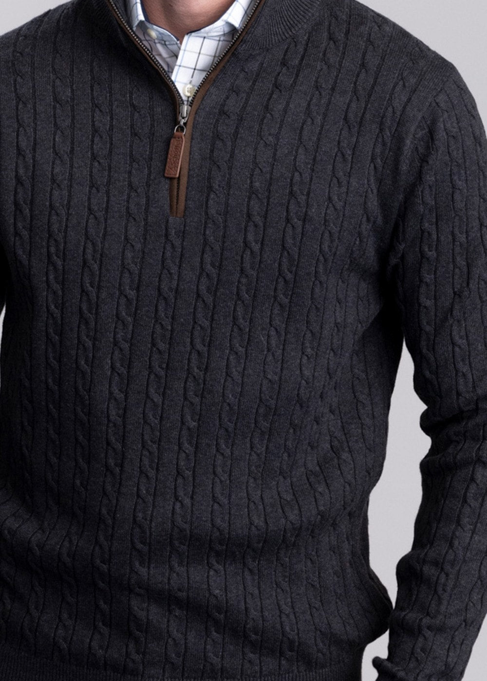 Calton Cotton Cashmere Cable 1/4 Zip Jumper - Charcoal - 8