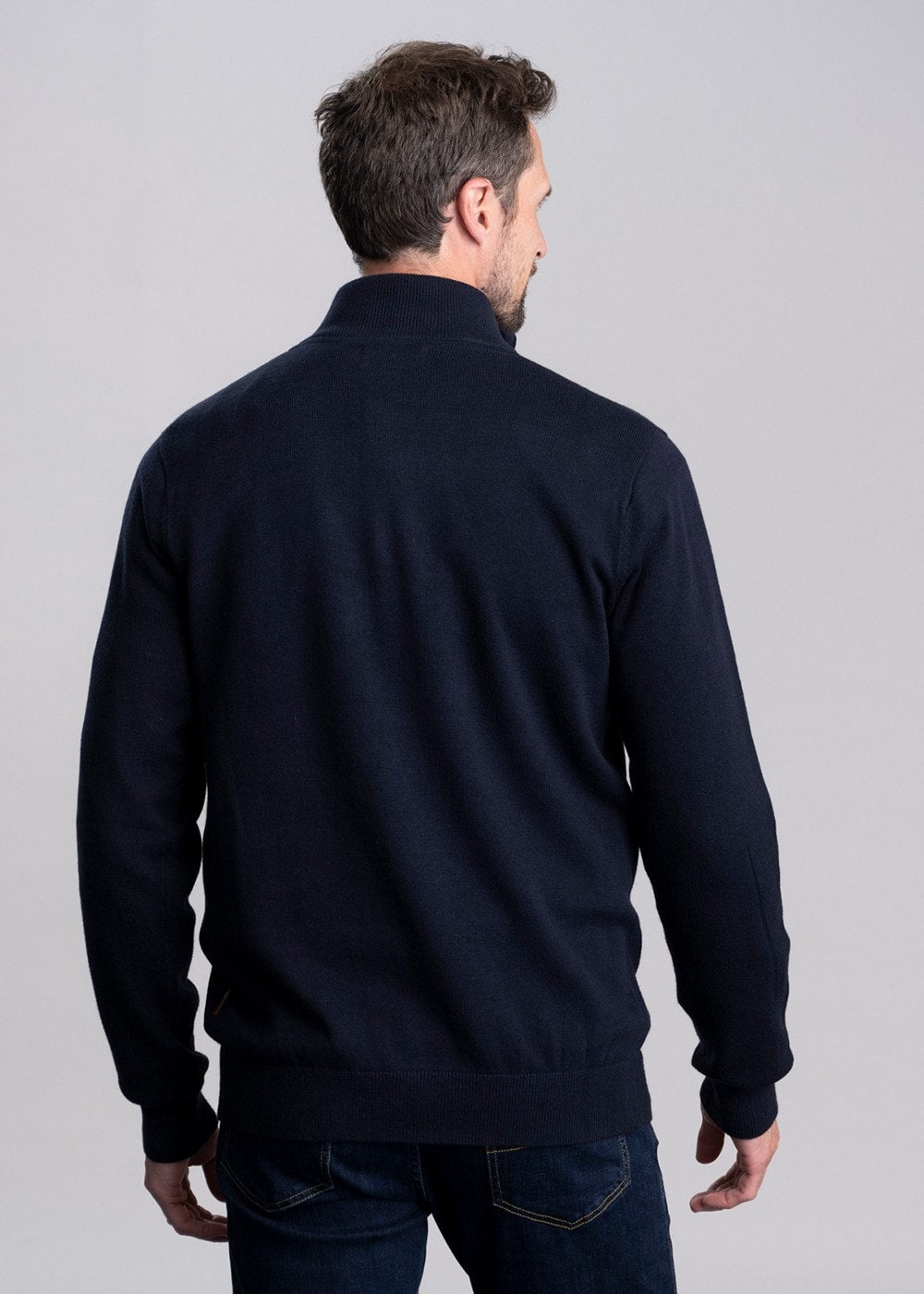 Calton Cotton Cashmere  1/4 Zip Jumper - Navy - 3