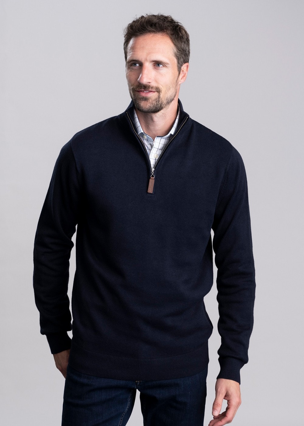 Calton Cotton Cashmere  1/4 Zip Jumper - Navy - 4