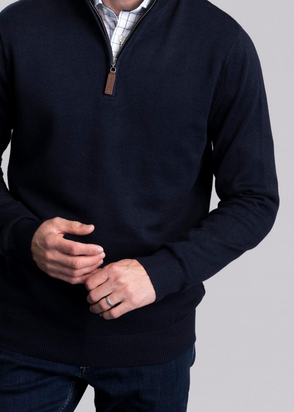 Calton Cotton Cashmere  1/4 Zip Jumper - Navy - 5