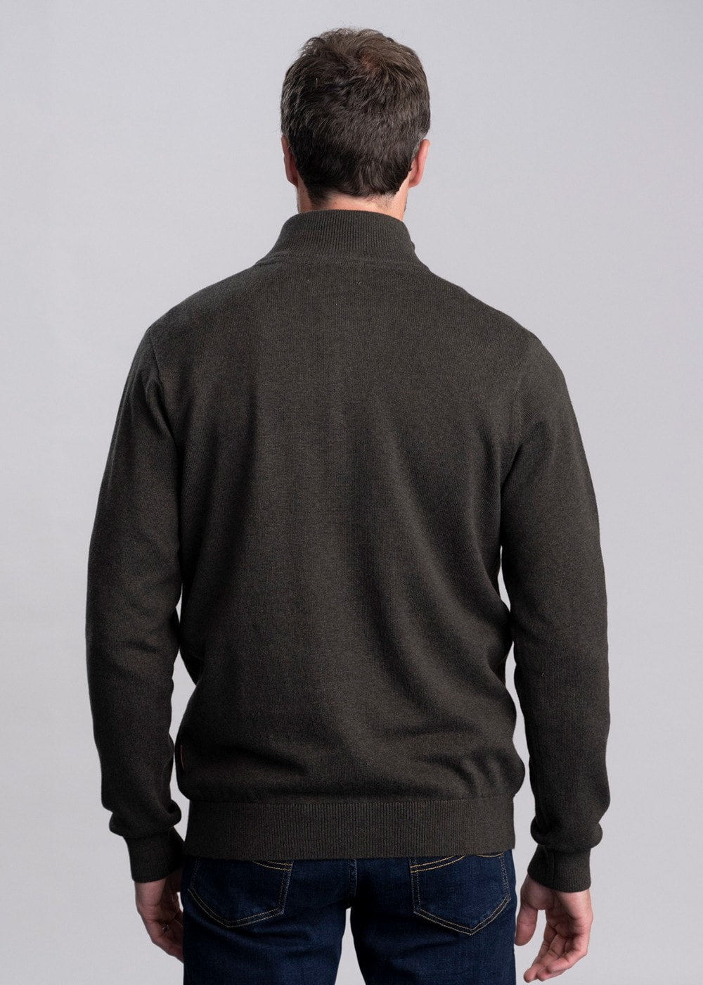 Calton Cotton Cashmere  1/4 Zip Jumper - Loden Green - 3