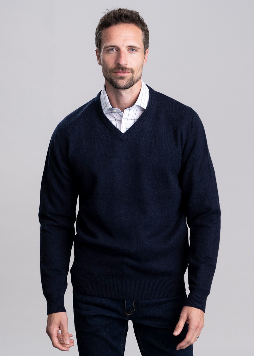 Lewis Lambswool V-Neck Jumper - Navy - 1