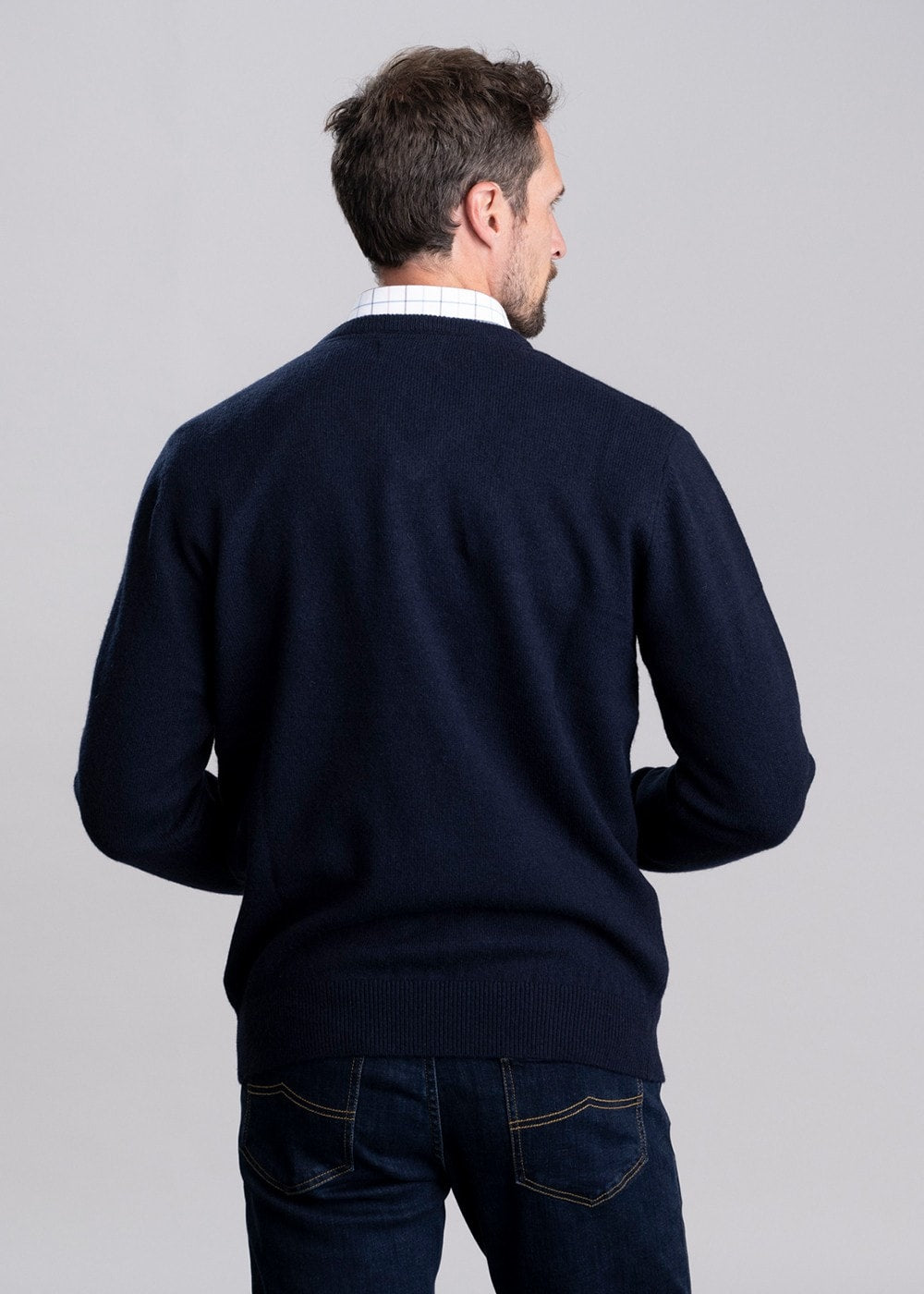 Lewis Lambswool V-Neck Jumper - Navy - 3