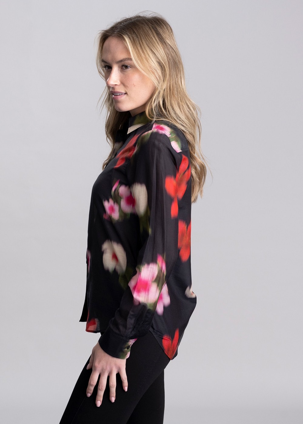 Floral Cotton Silk Shirt - Black - 3