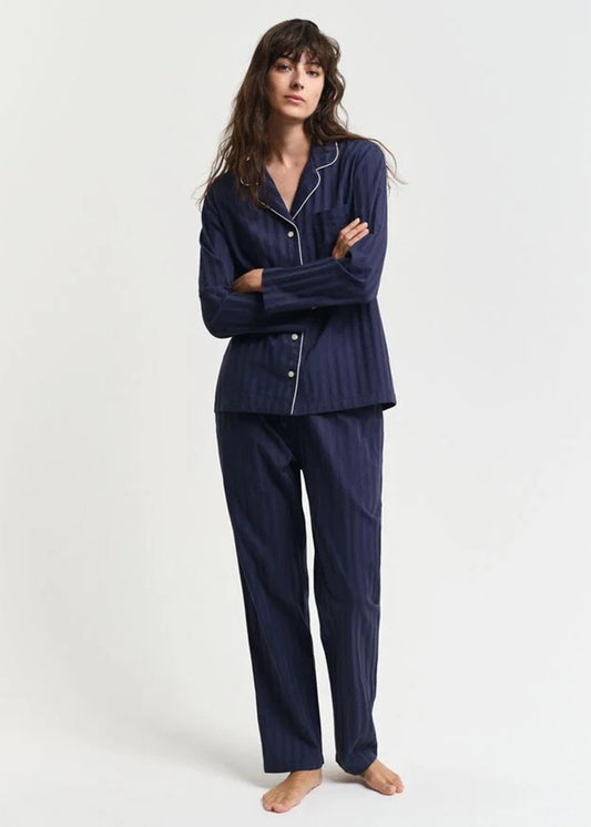 Satin Stripe Pyjama Set  - Evening Blue - 1