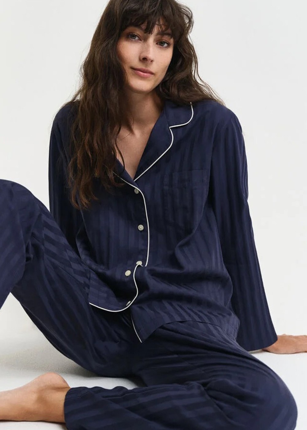 Satin Stripe Pyjama Set  - Evening Blue - 2