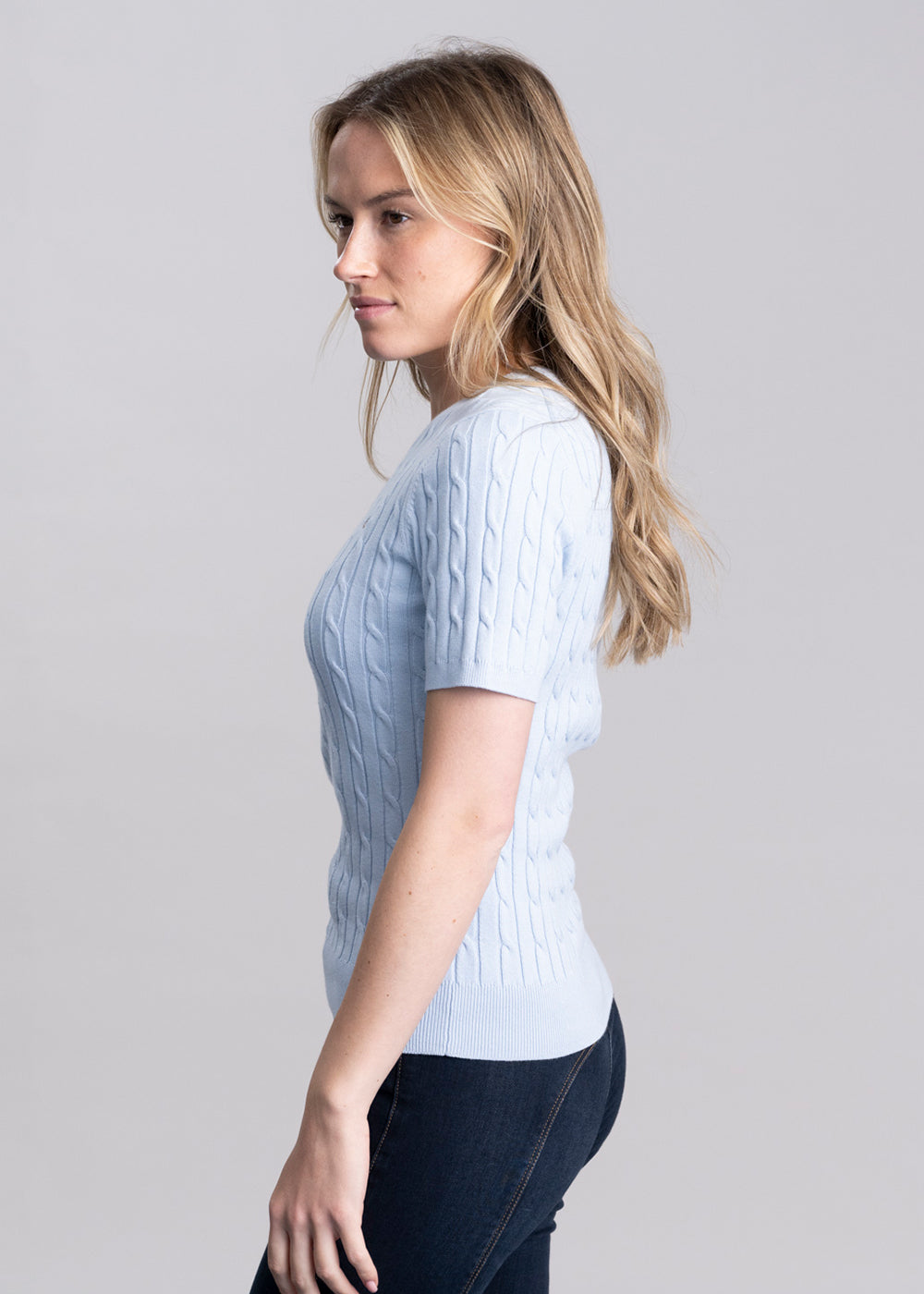 Cotton Cable Short Sleeve Crew Neck