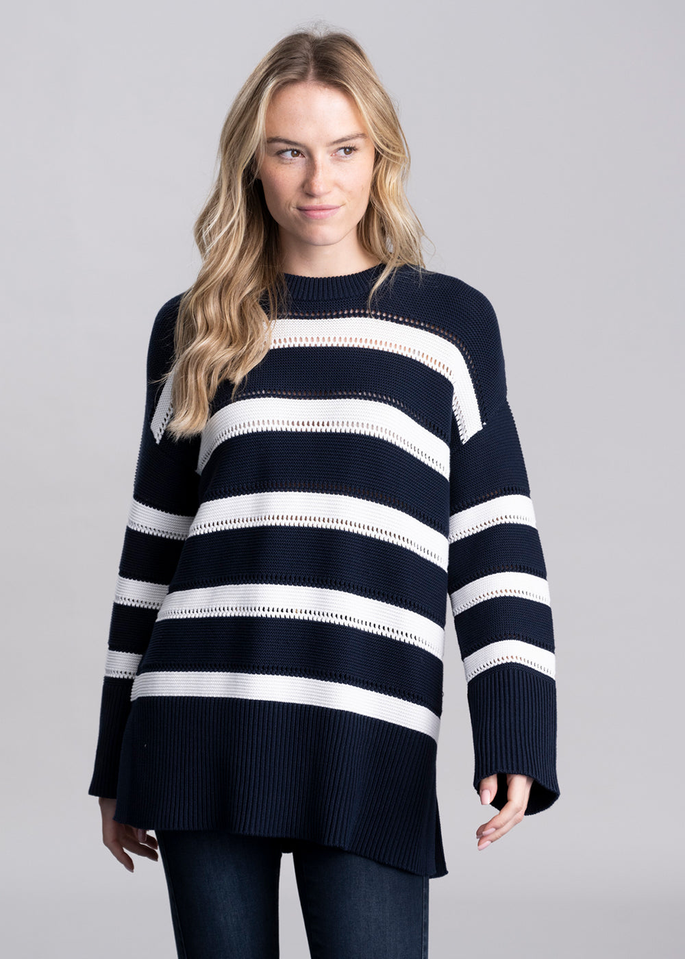 Striped Textured Crew Neck