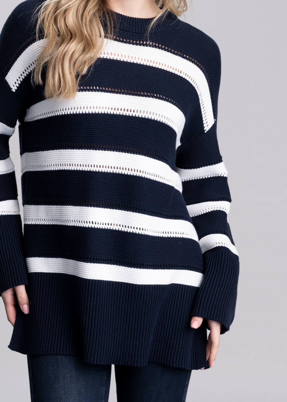 Striped Textured Crew Neck