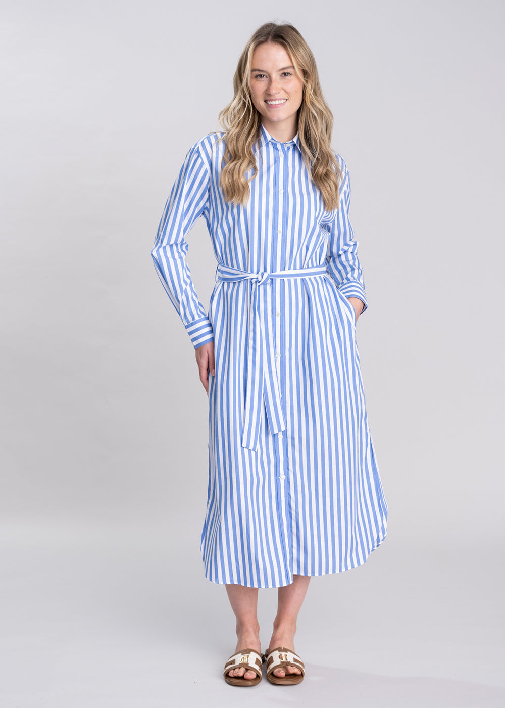 Striped Poplin Shirt Dress